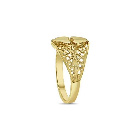 Double Heart Womens Ring Band 10k Yellow Gold - Picture 3 of 3
